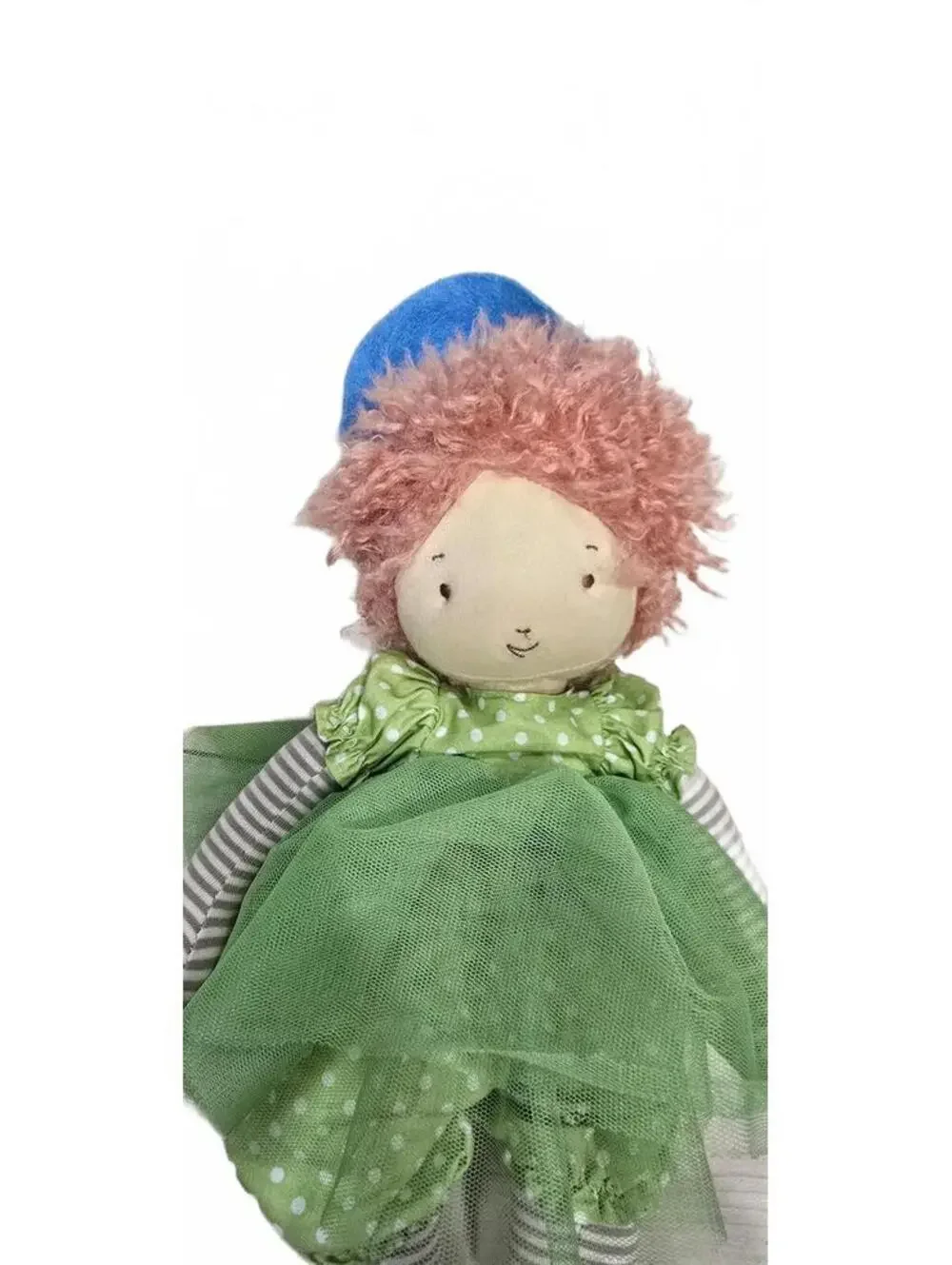 Bunnies By The Bay Handmade Plush Doll with Blue Hat and Green Dress